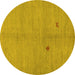 Round Machine Washable Abstract Yellow Modern Rug, wshabs5432yw