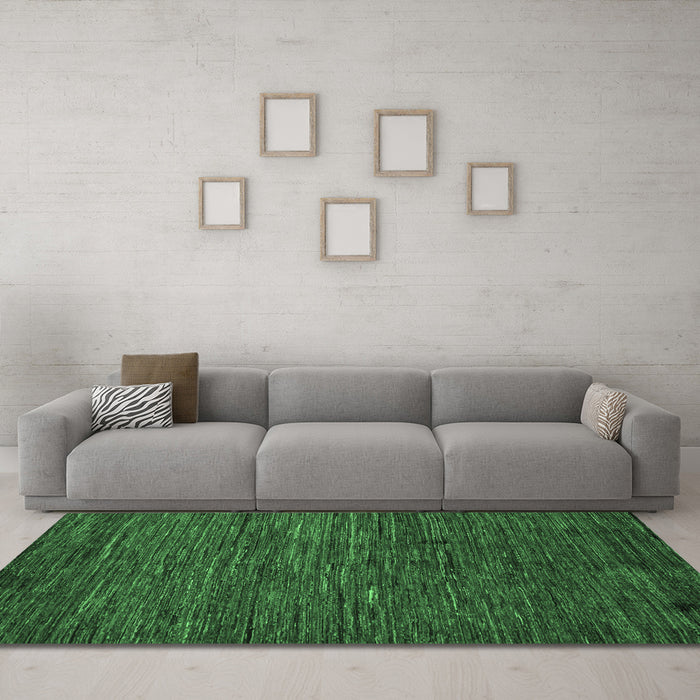 Machine Washable Abstract Emerald Green Modern Area Rugs in a Living Room,, wshabs5433emgrn