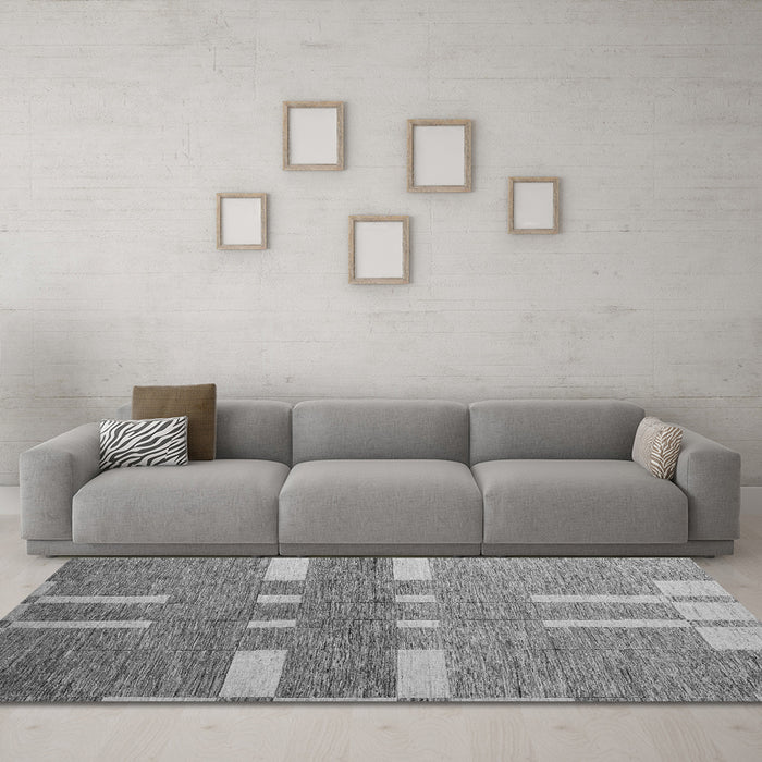Machine Washable Abstract Gray Modern Rug in a Living Room,, wshabs5434gry