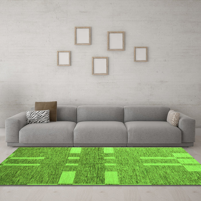 Machine Washable Abstract Green Modern Area Rugs in a Living Room,, wshabs5434grn