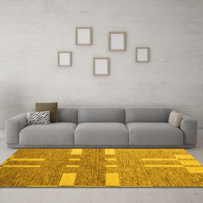 Machine Washable Abstract Yellow Modern Rug in a Living Room, wshabs5434yw