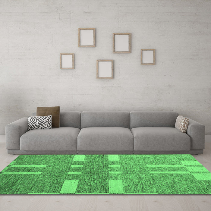 Machine Washable Abstract Emerald Green Modern Area Rugs in a Living Room,, wshabs5434emgrn