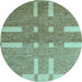 Round Abstract Light Blue Modern Rug, abs5434lblu