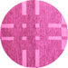 Round Machine Washable Abstract Pink Modern Rug, wshabs5434pnk