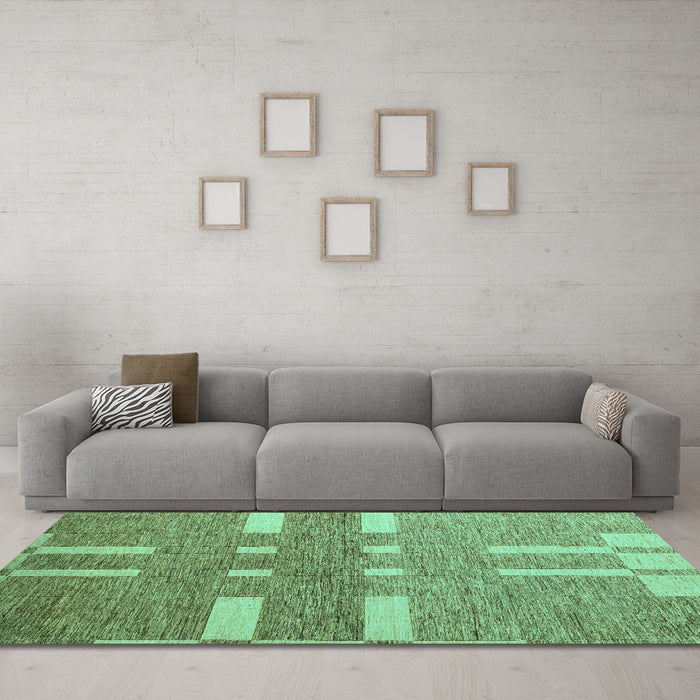 Machine Washable Abstract Turquoise Modern Area Rugs in a Living Room,, wshabs5434turq