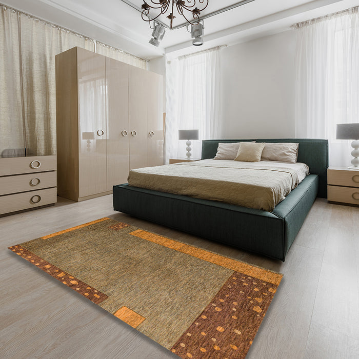 Abstract Cinnamon Brown Modern Rug in a Bedroom, abs5435