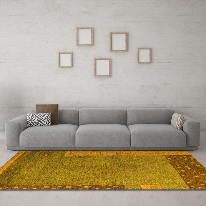 Machine Washable Abstract Yellow Modern Rug in a Living Room, wshabs5435yw