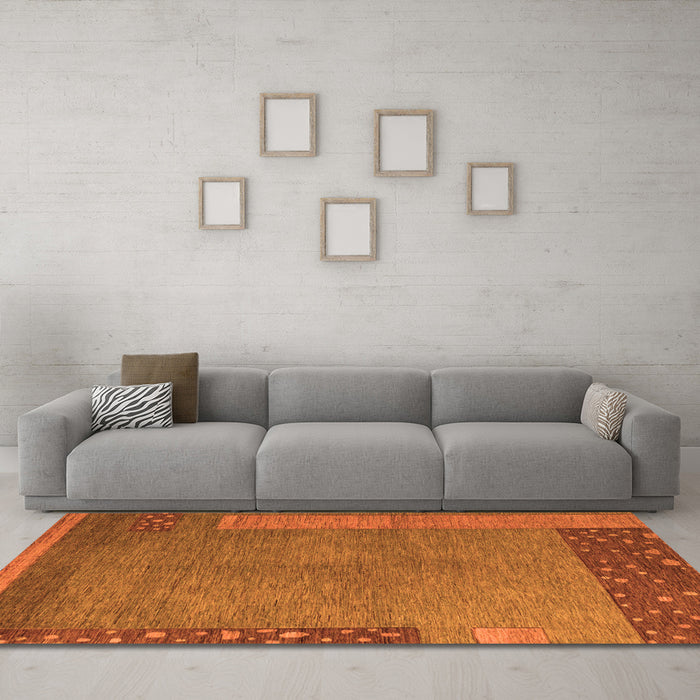 Machine Washable Abstract Orange Modern Area Rugs in a Living Room, wshabs5435org