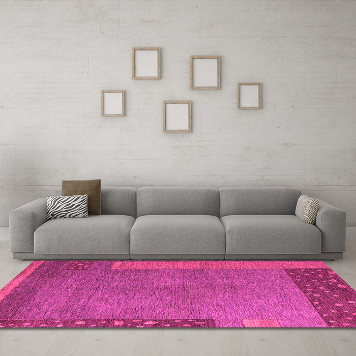 Machine Washable Abstract Pink Modern Rug in a Living Room, wshabs5435pnk