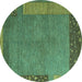 Round Abstract Turquoise Modern Rug, abs5435turq