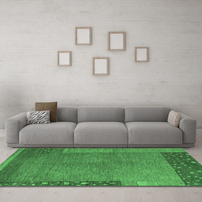 Machine Washable Abstract Emerald Green Modern Area Rugs in a Living Room,, wshabs5435emgrn