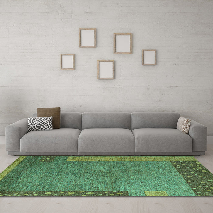 Machine Washable Abstract Turquoise Modern Area Rugs in a Living Room,, wshabs5435turq