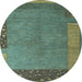 Round Abstract Light Blue Modern Rug, abs5435lblu