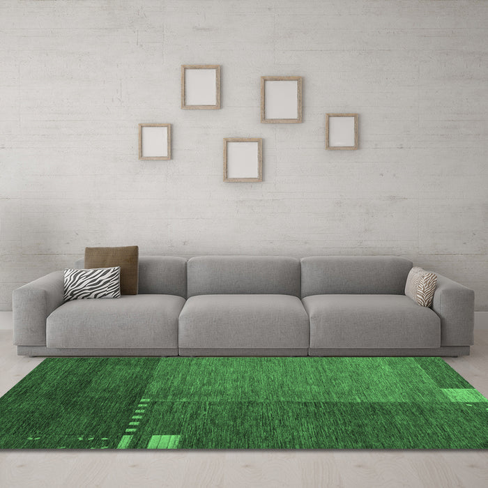 Machine Washable Abstract Emerald Green Modern Area Rugs in a Living Room,, wshabs5436emgrn