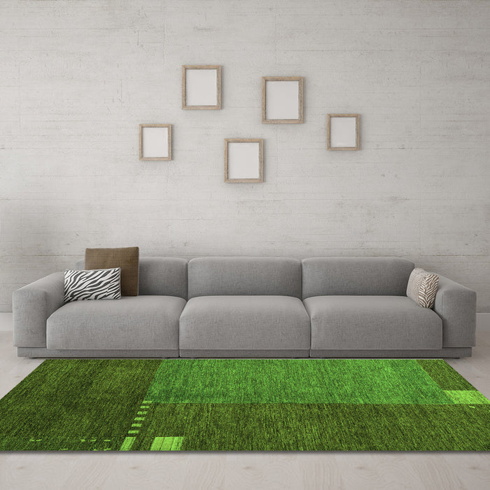 Machine Washable Abstract Green Modern Area Rugs in a Living Room,, wshabs5436grn