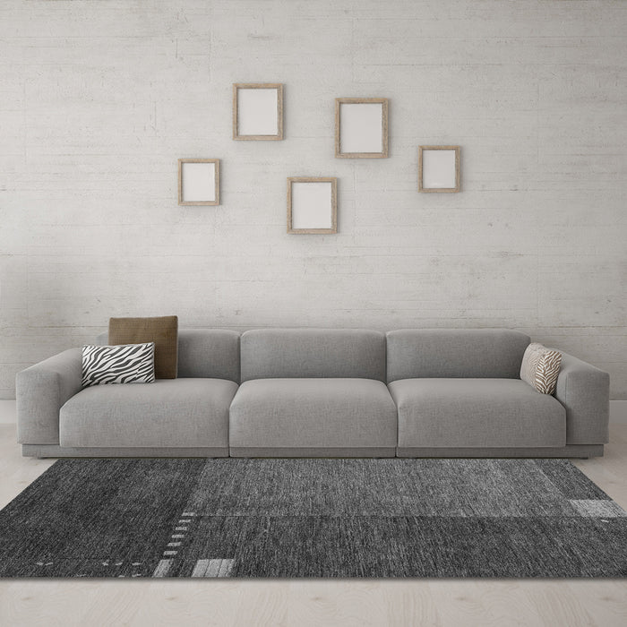 Machine Washable Abstract Gray Modern Rug in a Living Room,, wshabs5436gry