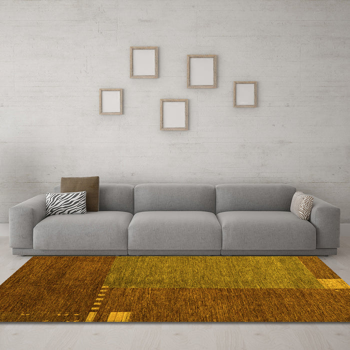 Machine Washable Abstract Yellow Modern Rug in a Living Room, wshabs5436yw