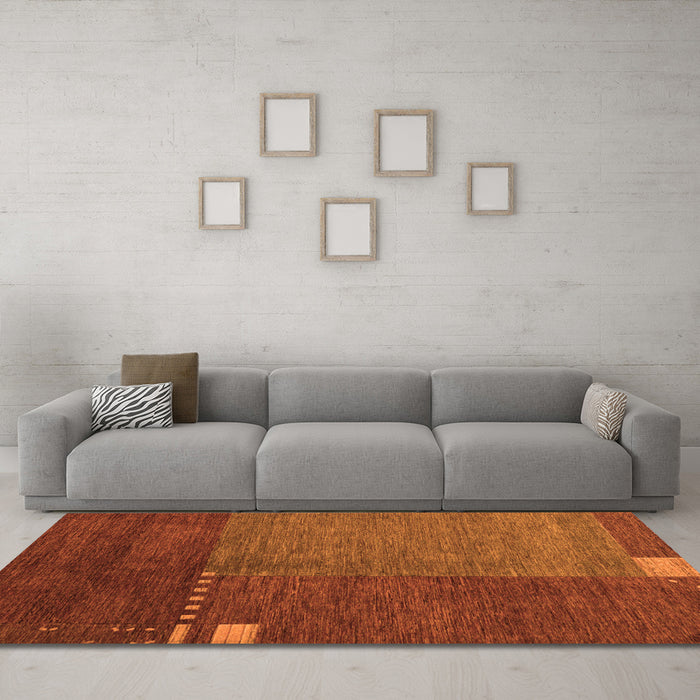 Machine Washable Abstract Orange Modern Area Rugs in a Living Room, wshabs5436org
