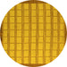 Round Machine Washable Checkered Yellow Modern Rug, wshabs5437yw