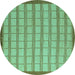 Round Machine Washable Checkered Turquoise Modern Area Rugs, wshabs5437turq