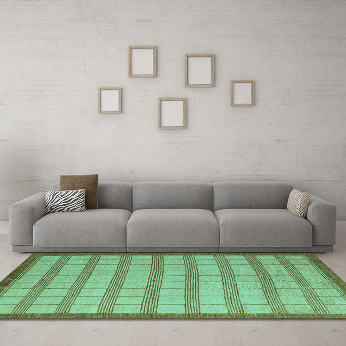 Machine Washable Checkered Turquoise Modern Area Rugs in a Living Room,, wshabs5437turq