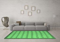 Machine Washable Checkered Emerald Green Modern Area Rugs in a Living Room,, wshabs5437emgrn