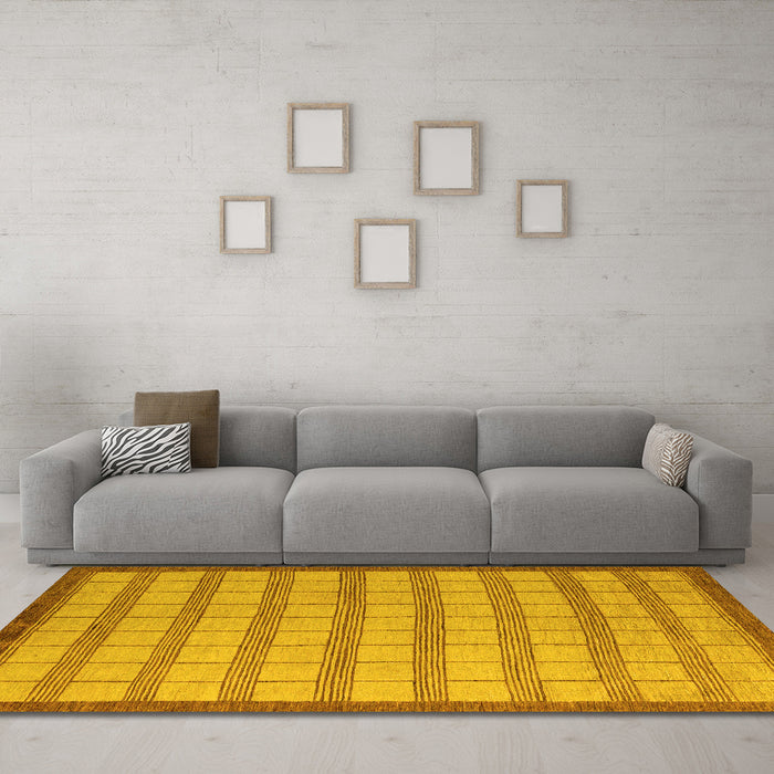 Machine Washable Checkered Yellow Modern Rug in a Living Room, wshabs5437yw