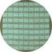 Round Machine Washable Checkered Light Blue Modern Rug, wshabs5437lblu