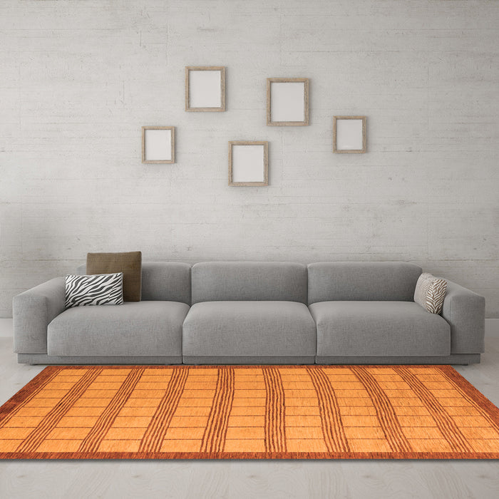 Machine Washable Checkered Orange Modern Area Rugs in a Living Room, wshabs5437org