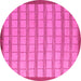 Round Machine Washable Checkered Pink Modern Rug, wshabs5437pnk