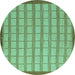 Round Checkered Turquoise Modern Rug, abs5437turq