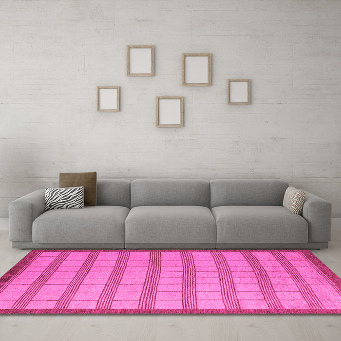 Machine Washable Checkered Pink Modern Rug in a Living Room, wshabs5437pnk