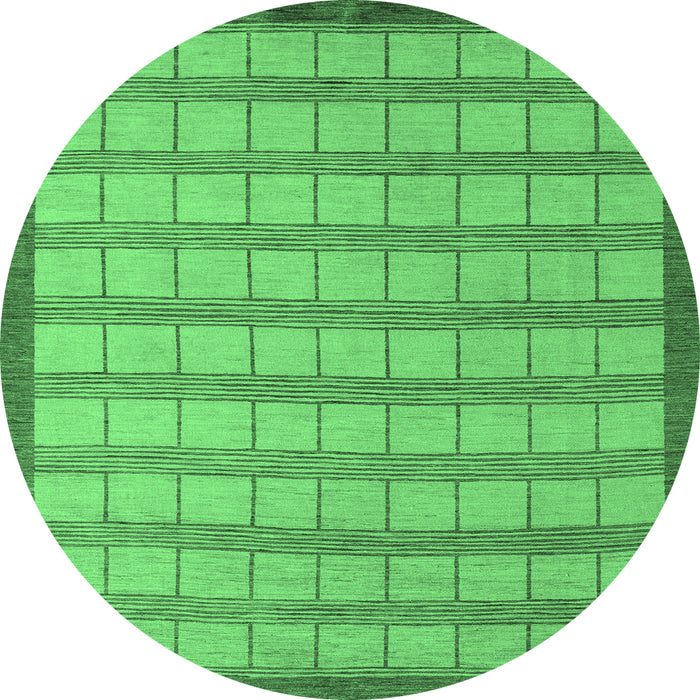 Round Machine Washable Checkered Emerald Green Modern Area Rugs, wshabs5437emgrn