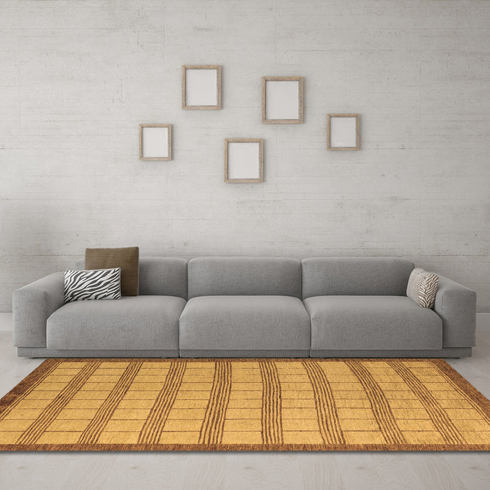 Machine Washable Checkered Brown Modern Rug in a Living Room,, wshabs5437brn