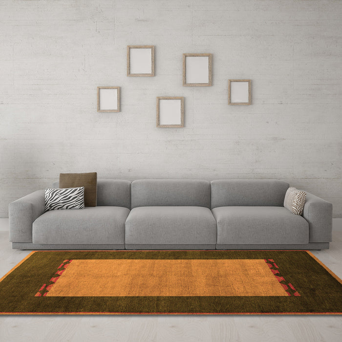 Machine Washable Abstract Orange Modern Area Rugs in a Living Room, wshabs5438org
