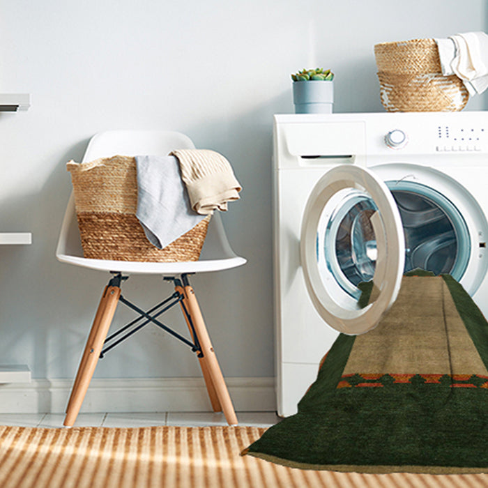 Machine Washable Abstract Dark Golden Brown Rug in a Washing Machine, wshabs5438