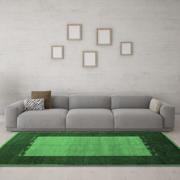 Machine Washable Abstract Emerald Green Modern Area Rugs in a Living Room,, wshabs5438emgrn