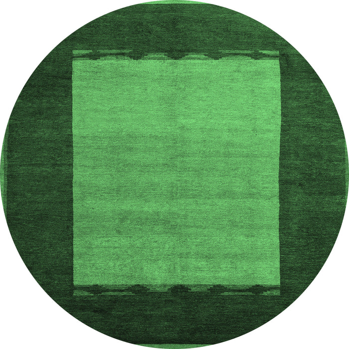 Round Abstract Emerald Green Modern Rug, abs5438emgrn