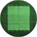 Round Machine Washable Abstract Emerald Green Modern Area Rugs, wshabs5438emgrn