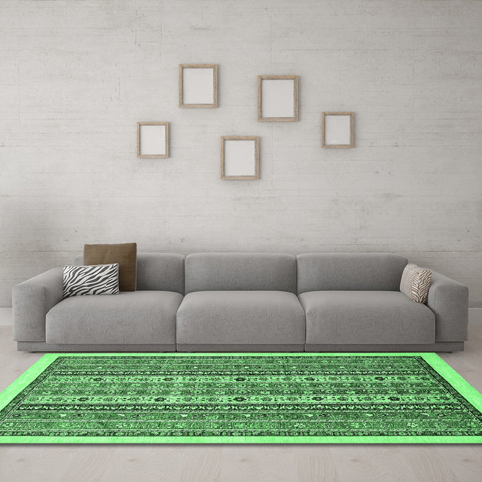 Machine Washable Abstract Emerald Green Modern Area Rugs in a Living Room,, wshabs543emgrn