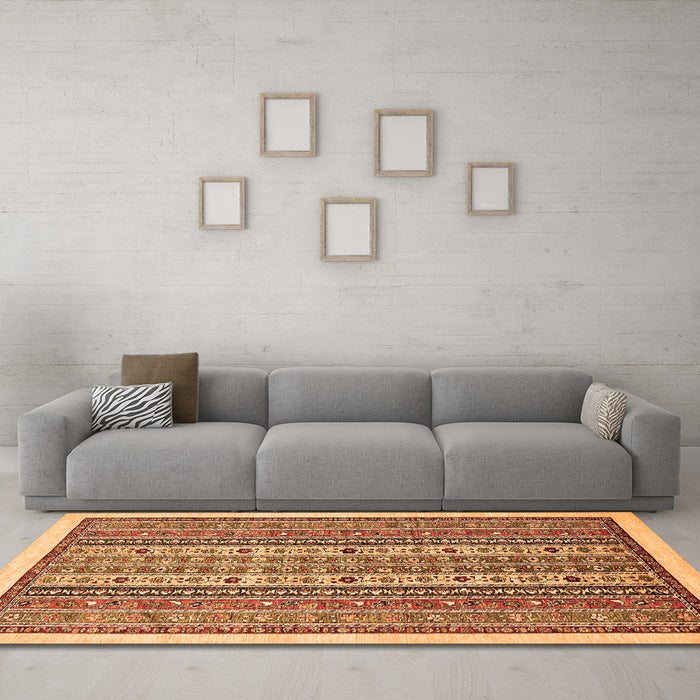 Machine Washable Abstract Orange Modern Area Rugs in a Living Room, wshabs543org