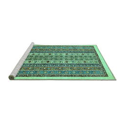 Sideview of Machine Washable Abstract Turquoise Modern Area Rugs, wshabs543turq