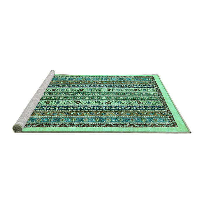 Sideview of Machine Washable Abstract Turquoise Modern Area Rugs, wshabs543turq