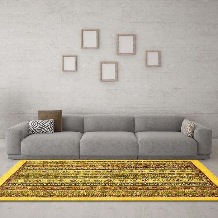 Machine Washable Abstract Yellow Modern Rug in a Living Room, wshabs543yw