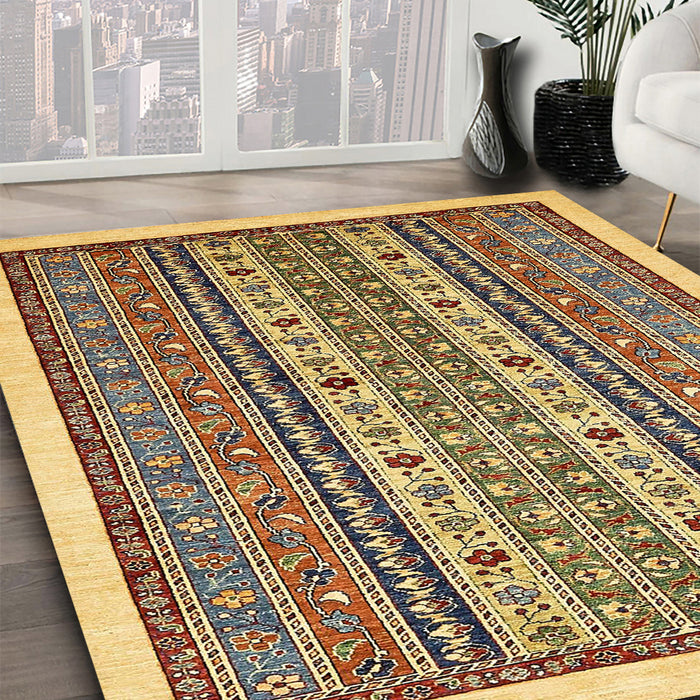 Abstract Red Brown Modern Rug in Family Room, abs543