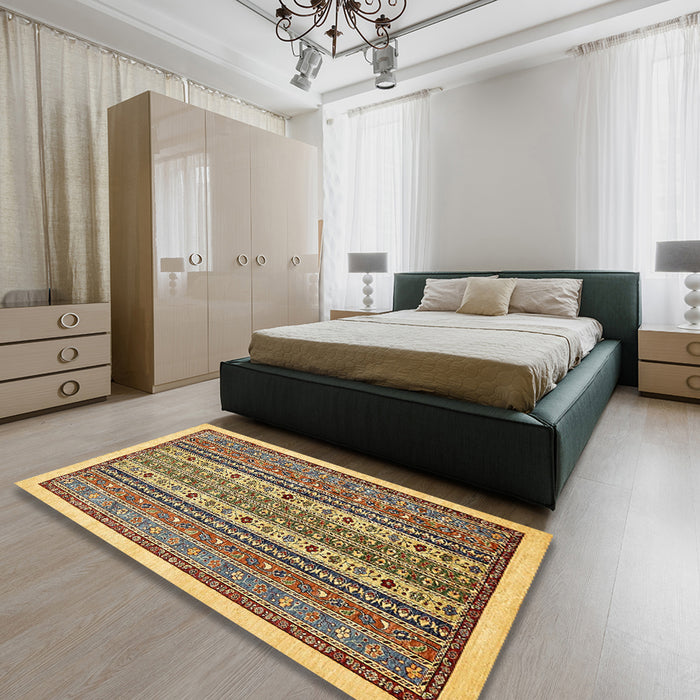 Abstract Red Brown Modern Rug in a Bedroom, abs543