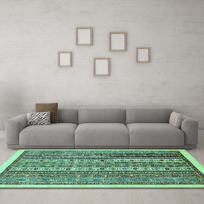 Machine Washable Abstract Turquoise Modern Area Rugs in a Living Room,, wshabs543turq