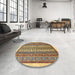 Round Abstract Red Brown Modern Rug in a Office, abs543