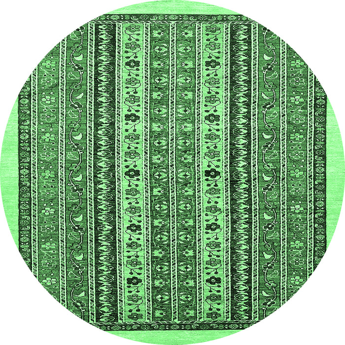 Round Machine Washable Abstract Emerald Green Modern Area Rugs, wshabs543emgrn