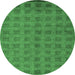 Round Machine Washable Abstract Emerald Green Modern Area Rugs, wshabs5441emgrn